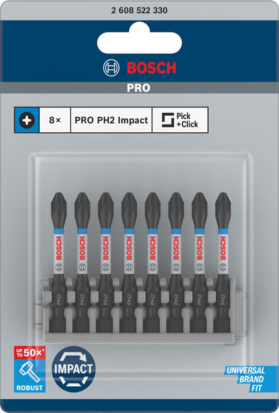 BOSCH PRO Phillips Impact Bit, PH2, 55 mm, 8-tlg. BOSCH PRO Phillips Impact Bit, PH2, 55 mm, 8-tlg.