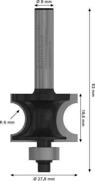 BOSCH PRO Halbstabfräser, R 6, Schaft 8 mm