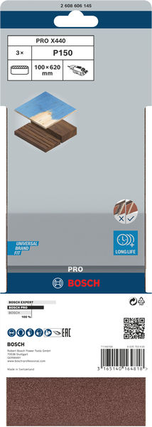BOSCH PRO X440 Schleifband, 100 x 620 mm, G150, 3-tlg.