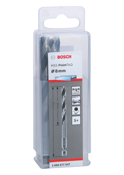 BOSCH HSS PointTeQ Sechskantbohrer 8,0 mm, 5-tlg.
