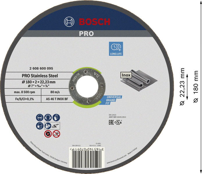 BOSCH PRO Stainless Steel Trennscheibe, 180 x 2 x 22,23 mm