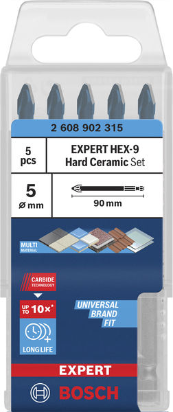 BOSCH EXPERT HEX-9 Hard Ceramic HEX-9 Bohrer-Set, 5 x 90 mm, 5-tlg. BOSCH EXPERT HEX-9 Hard Ceramic HEX-9 Bohrer-Set, 5 x 90 mm, 5-tlg.