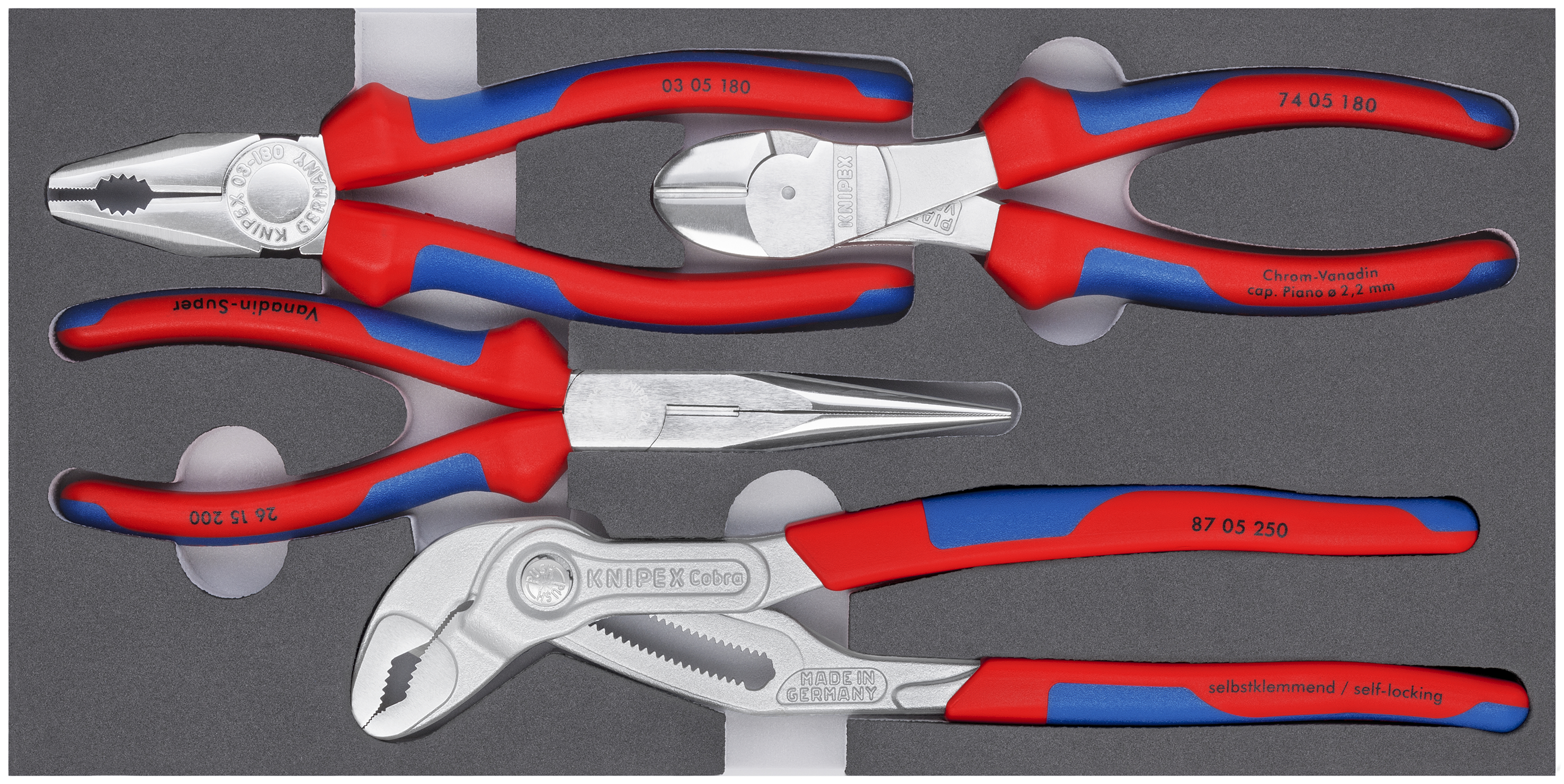 KNIPEX Zangen-Satz Basic verchromt mit Schaumeinlage 4-teilig