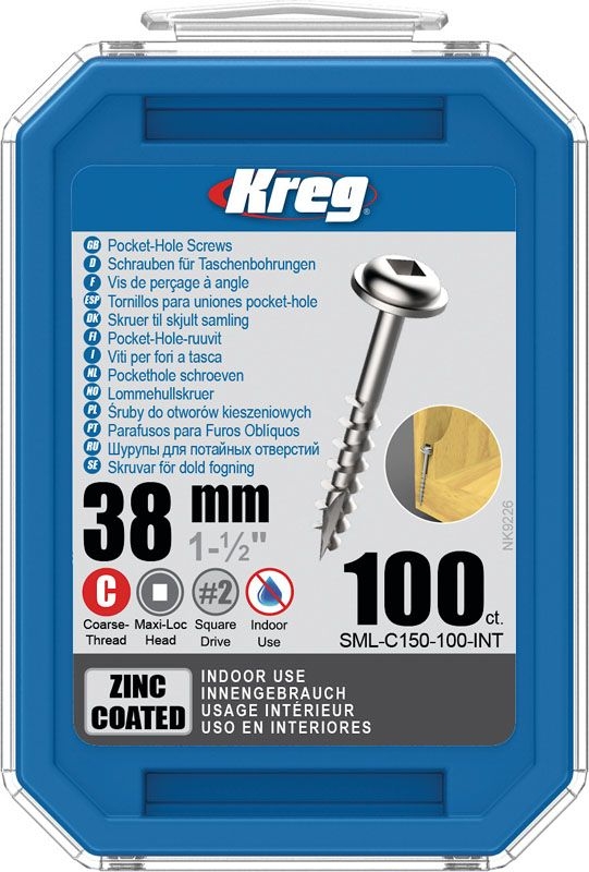 KREG Kreg Pocket-Hole Schrauben 38 mm, Verzinkt, Maxi-Loc, Grobgewinde, 100 Stück KREG Kreg Pocket-Hole Schrauben 38 mm, Verzinkt, Maxi-Loc, Grobgewinde, 100 Stück