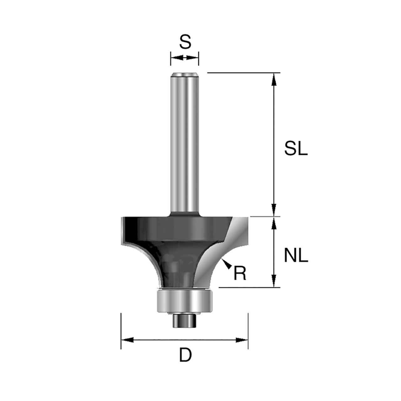 BRÜCK HW-Abrundfräser m.Kugellager Typ 300 Z2 D=24,7mm,NL=12,7mm,S=8x32mm,R=6mm