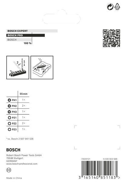 BOSCH PRO Impact Schrauberbit-Set, PH1/PH2/PH3/PZ1/PZ2/PZ3, 55 mm, 8-tlg BOSCH PRO Impact Schrauberbit-Set, PH1/PH2/PH3/PZ1/PZ2/PZ3, 55 mm, 8-tlg