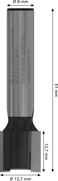 BOSCH PRO Scharniernutfräser, zweischneidig, Ø 12,7 x L 12,7, Schaft 8 mm