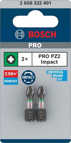 BOSCH PRO Pozidriv Impact Bit, PZ2, 25 mm, 2-tlg.