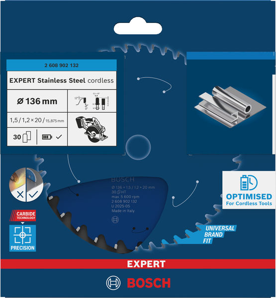 BOSCH EXPERT Stainless Steel Kreissägeblatt, 136x20 mm, Z30 BOSCH EXPERT Stainless Steel Kreissägeblatt, 136x20 mm, Z30