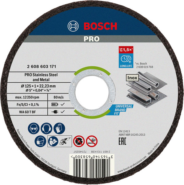 BOSCH PRO Stainless Steel and Metal Trennscheibe, 125 x 1 x 22.23 mm, gerade BOSCH PRO Stainless Steel and Metal Trennscheibe, 125 x 1 x 22.23 mm, gerade