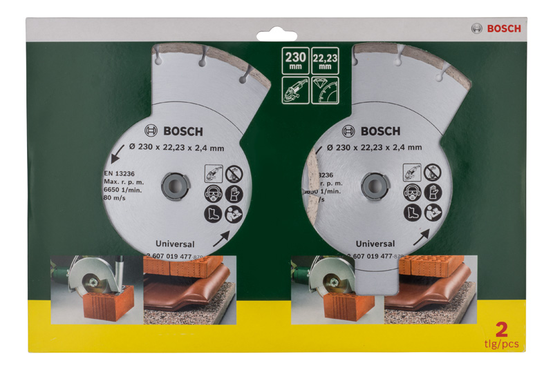 BOSCH Diamanttrennscheibe für Baumaterial, Durchmesser: 230 mm, 2er-Pack