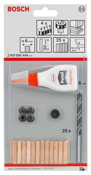BOSCH 32-tlg. Holzdübel-Set, 6 mm