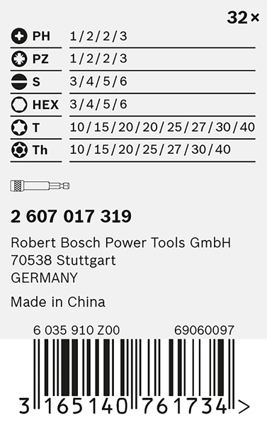 BOSCH 32-teiliges Schrauberbit-Set, PH, PZ, H, T und Quick Change-Universalhalter BOSCH 32-teiliges Schrauberbit-Set, PH, PZ, H, T und Quick Change-Universalhalter