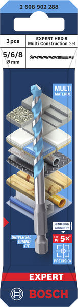 BOSCH EXPERT HEX-9 Multi Construction Bohrer-Set, D= 5 / 6 / 8 mm, 3-tlg.