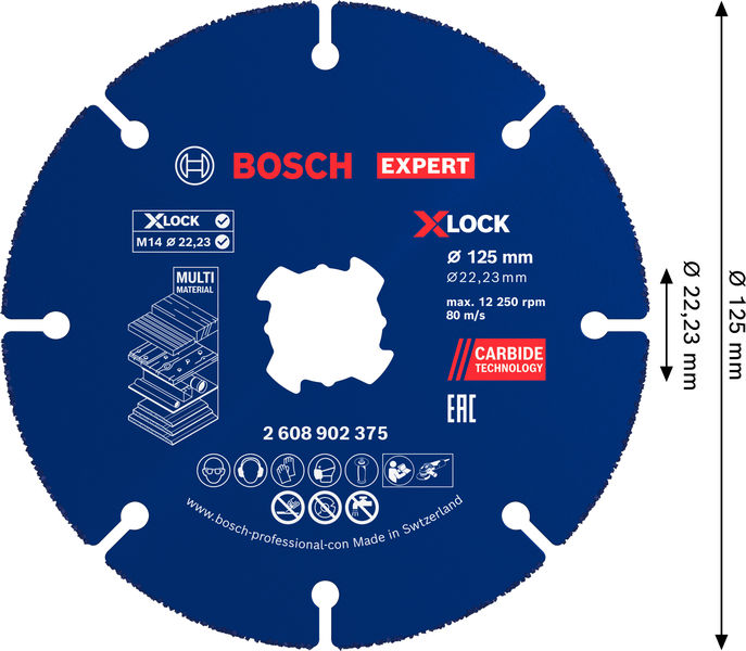 BOSCH EXPERT Multi Material Carbide-Trennscheibe, 125 x 22,23 mm, X-Lock, 10-tlg.