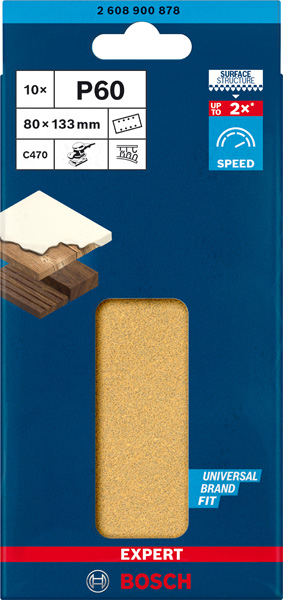 BOSCH EXPERT C470 Schleifblatt, 80x133mm, K60, 8 Löcher, 10-tlg. BOSCH EXPERT C470 Schleifblatt, 80x133mm, K60, 8 Löcher, 10-tlg.