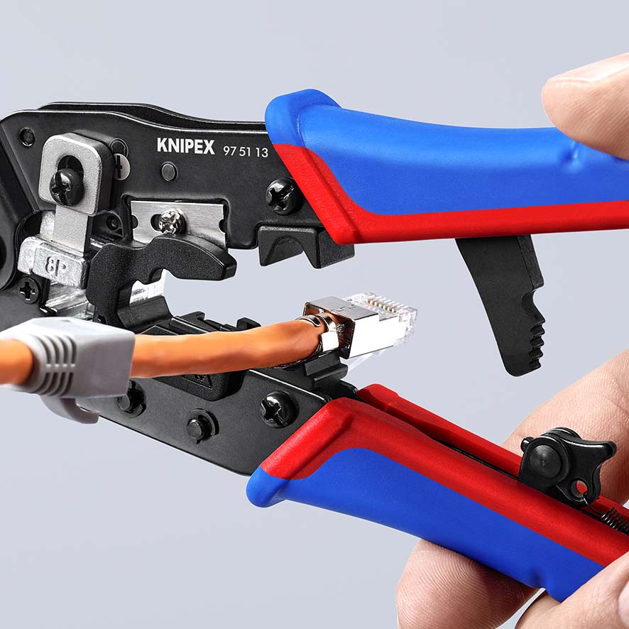 KNIPEX KNIPEX 97 51 13 Crimpzange für RJ45-Westernstecker 190 mm brüniert mit Mehrkomponenten-Hüllen