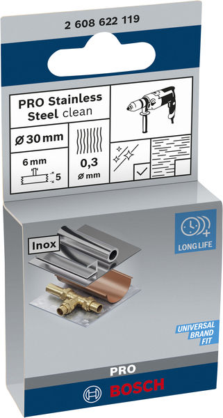 BOSCH PRO Stainless Steel clean Scheibenbürste, gerader Schaft, 30 x 0.3 mm BOSCH PRO Stainless Steel clean Scheibenbürste, gerader Schaft, 30 x 0.3 mm