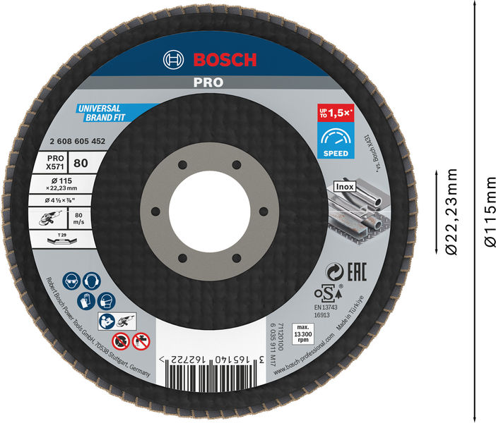 BOSCH PRO X571 Fächerschleifscheibe, abgewinkelt, 115 mm, K80