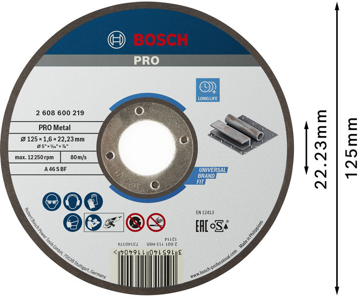 BOSCH PRO Metal Trennscheibe, 125 x 1.6 x 22.23 mm, gerade, oSa
