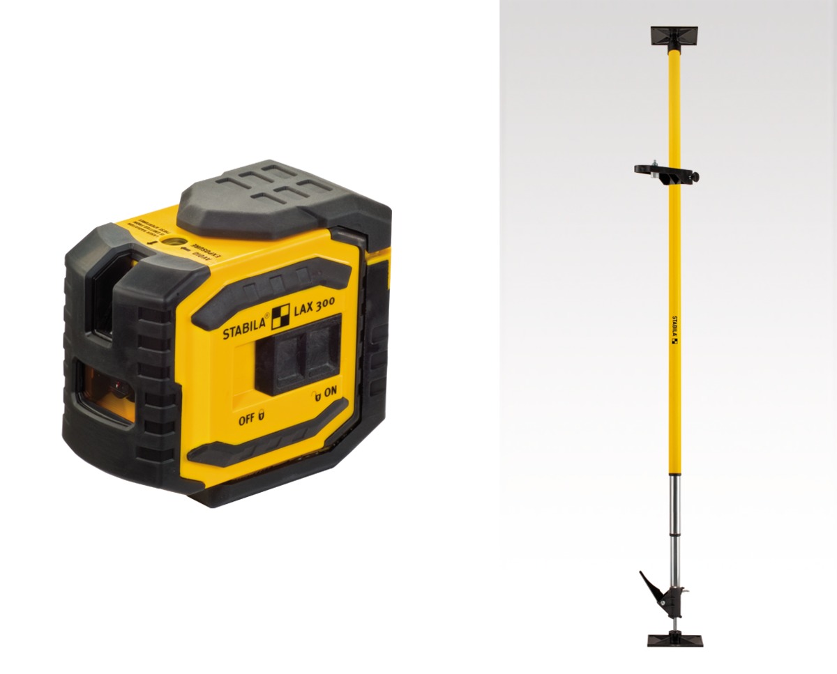 STABILA Kreuzlinienlaser LAX 300, 5-teiliges Set, selbstnivellierend, scharfe Laser-Linien mit Lotpunkten, Reichweite bis 20 m, Schutzklasse IP 54, inklusive Teleskopstange LT 30 STABILA Kreuzlinienlaser LAX 300, 5-teiliges Set, selbstnivellierend, scharfe Laser-Linien mit Lotpunkten, Reichweite bis 20 m, Schutzklasse IP 54, inklusive Teleskopstange LT 30