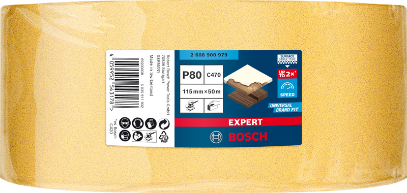 BOSCH EXPERT C470 Schleifrolle, 115mmx50m, K80, keine Löcher BOSCH EXPERT C470 Schleifrolle, 115mmx50m, K80, keine Löcher