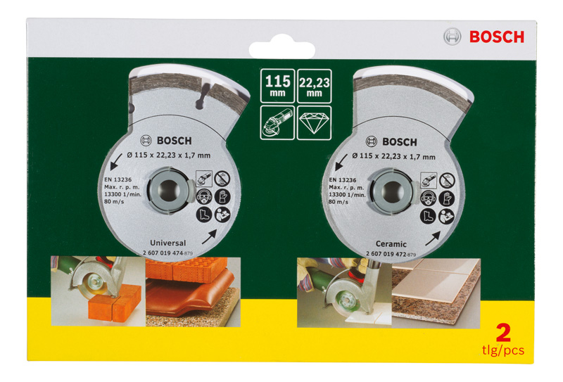 BOSCH Diamanttrennscheibe für Fliesen und Baumaterial, Durchmesser: 115 mm, 2er-Pack