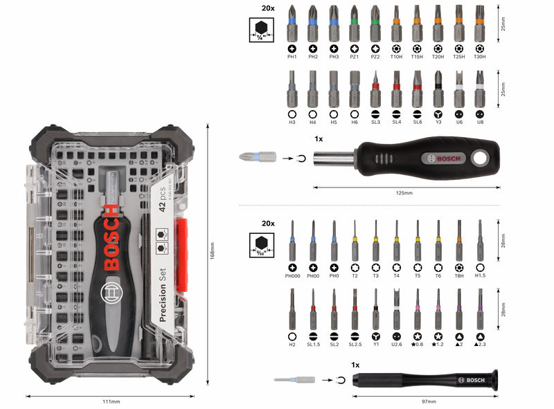 BOSCH Schraubendreher-Set mit Präzisions- und Standardbits, 42-tlg