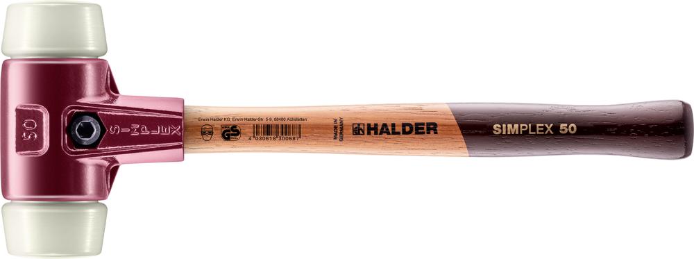 HALDER SIMPLEX-Schonhammer mit TE-Gehäuse und Holzstiel Ø 50 Nylon
