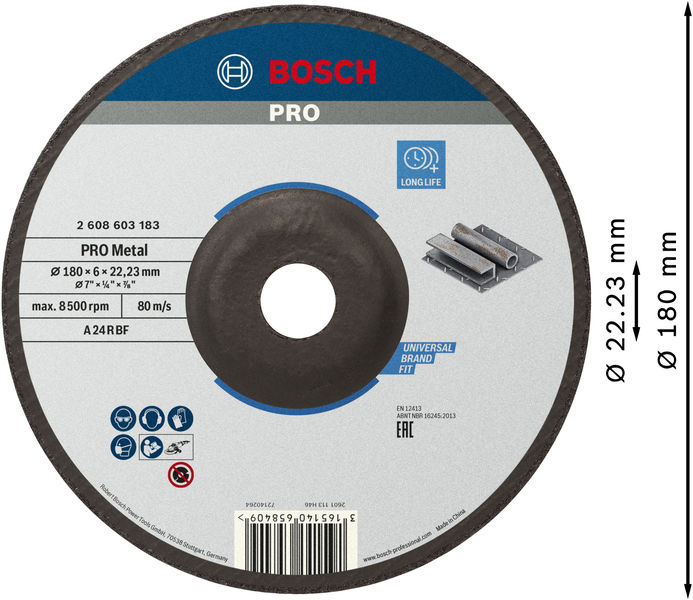 BOSCH PRO Metal Schleifscheibe, 180 x 6 x 22.23 mm BOSCH PRO Metal Schleifscheibe, 180 x 6 x 22.23 mm