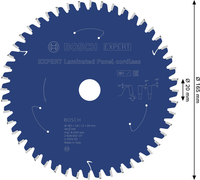 BOSCH EXPERT Laminated Panel Kreissägeblatt, 165x1,8x20 mm, Z48, Zahnwinkel -5° BOSCH EXPERT Laminated Panel Kreissägeblatt, 165x1,8x20 mm, Z48, Zahnwinkel -5°