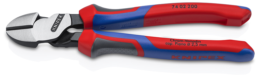 KNIPEX KNIPEX 74 02 200 SB Kraft-Seitenschneider 200 mm schwarz atramentiert mit Comfort-Griffen poliert