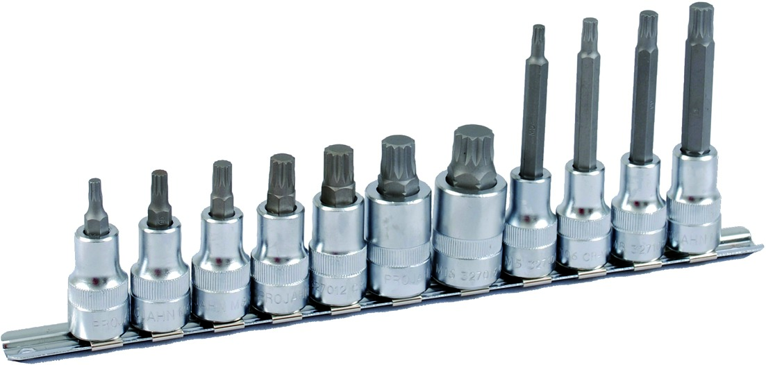 PROJAHN 1/2" Bit Stecknuss Satz auf Schiene 11tlg Vielzahn, 60 + 100mm