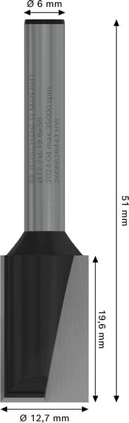 BOSCH PRO Nutfräser, zweischneidig, Ø 12,7 x L 19,6, Schaft 6 mm BOSCH PRO Nutfräser, zweischneidig, Ø 12,7 x L 19,6, Schaft 6 mm