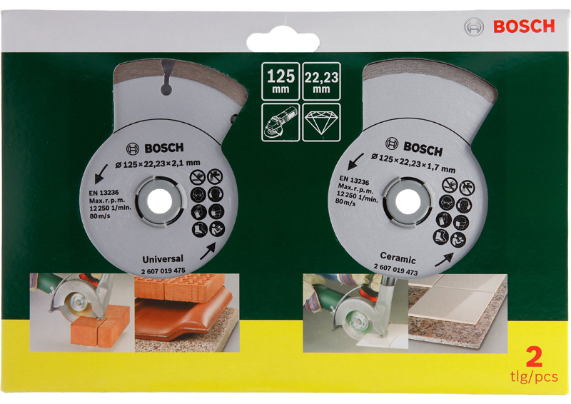 BOSCH Diamanttrennscheibe für Fliesen und Baumaterial, Durchmesser: 125 mm, 2er-Pack