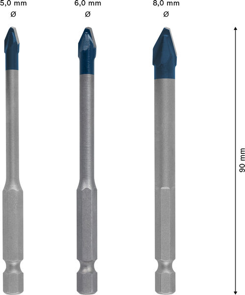 BOSCH EXPERT HEX-9 Hard Ceramic HEX-9 Bohrer-Set, 5 x 90; 6 x 90; 8 x 90 mm, 3-tlg. BOSCH EXPERT HEX-9 Hard Ceramic HEX-9 Bohrer-Set, 5 x 90; 6 x 90; 8 x 90 mm, 3-tlg.