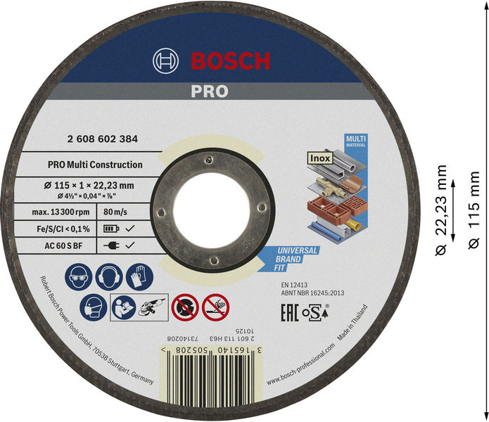 BOSCH PRO Multi Material Trennscheibe, 115 x 1 x 22,23 mm