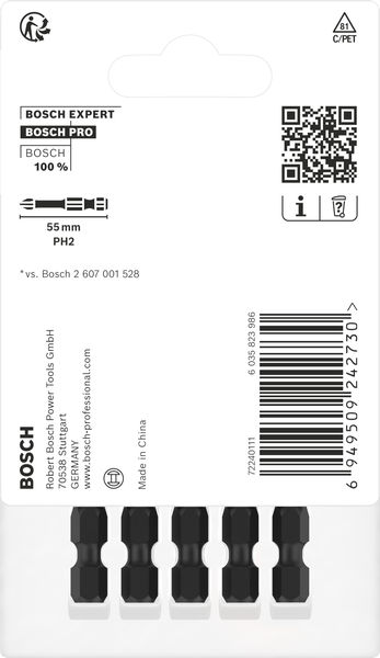 BOSCH PRO Phillips Impact Bit, PH2, 55 mm, 5-tlg. BOSCH PRO Phillips Impact Bit, PH2, 55 mm, 5-tlg.