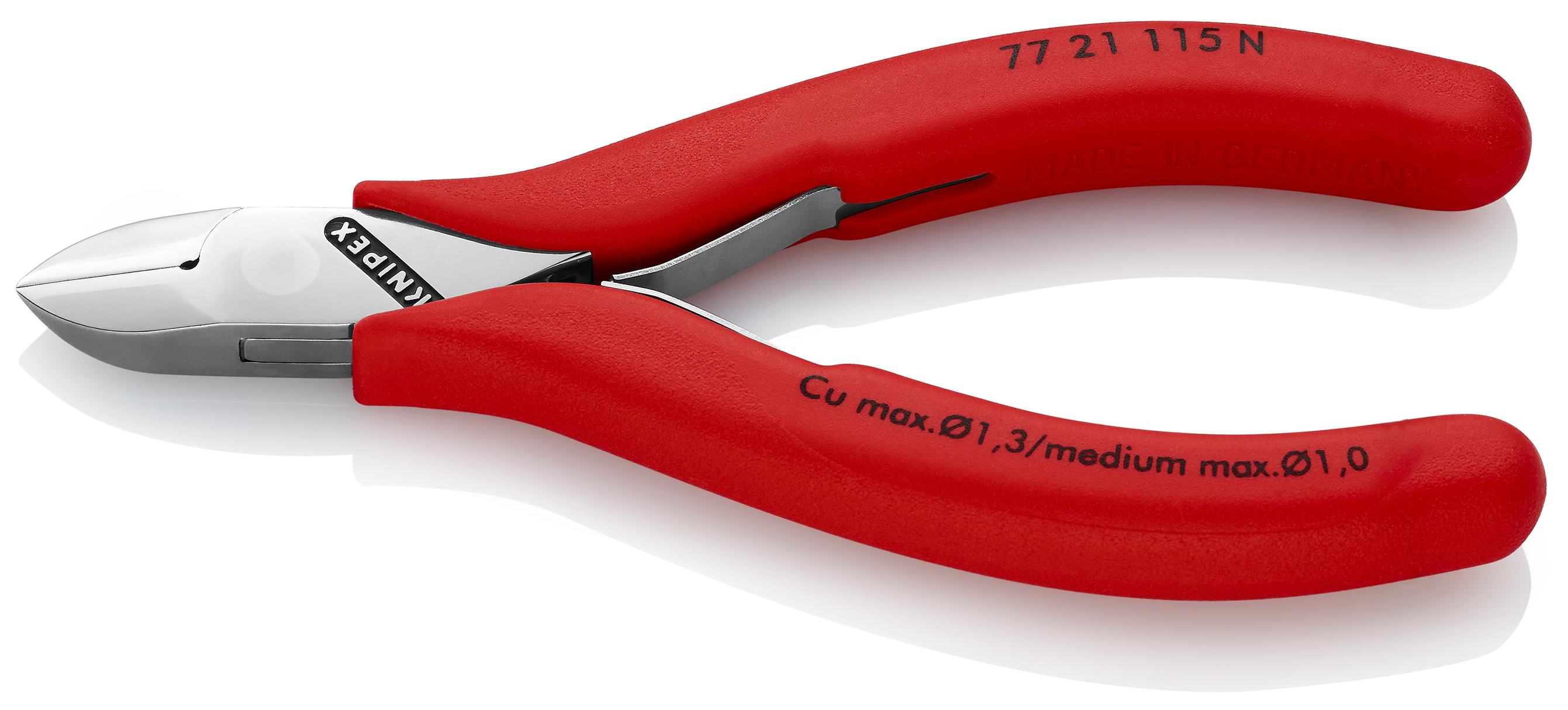 KNIPEX KNIPEX 77 21 115 N Elektronik-Seitenschneider mit durchgestecktem Gelenk 115 mm mit rutschhemmenden Kunststoff-Hüllen spiegelpoliert KNIPEX KNIPEX 77 21 115 N Elektronik-Seitenschneider mit durchgestecktem Gelenk 115 mm mit rutschhemmenden Kunststoff-Hüllen spiegelpoliert