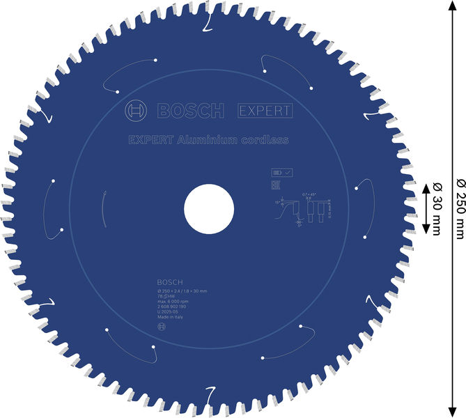 BOSCH EXPERT Aluminium Kreissägeblatt, 250x30 mm, Z78