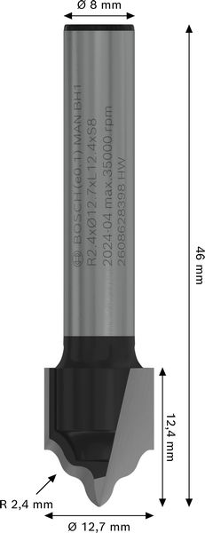 BOSCH PRO Profilnutfräser, R 2,4, Schaft 8 mm