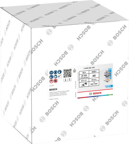 BOSCH X451 Fächerschleifscheibe, 150 x 22,23 mm, K40, Z29, 15-tlg BOSCH X451 Fächerschleifscheibe, 150 x 22,23 mm, K40, Z29, 15-tlg