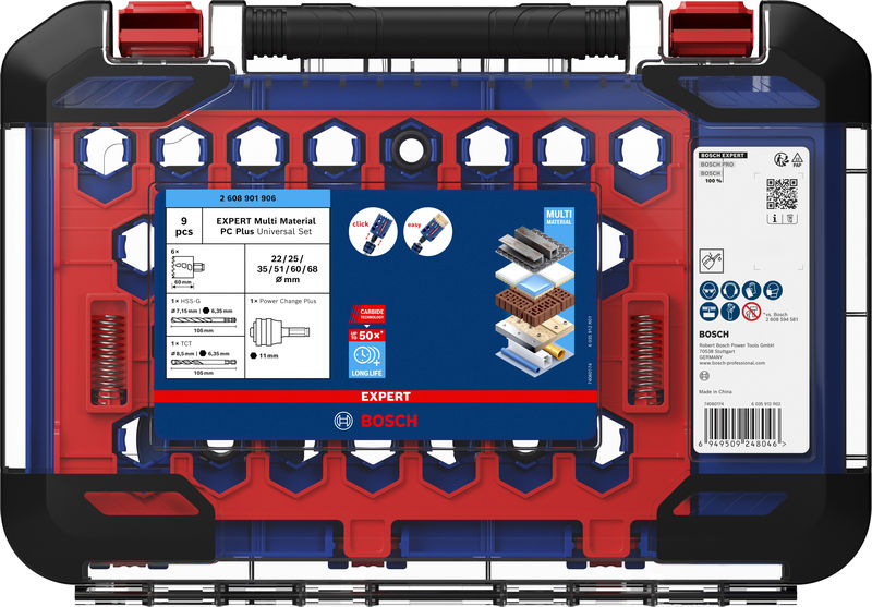 BOSCH EXPERT Multi Material Power Change Plus-Lochsäge, 22/25/35/51/60/68x60 mm,9-tlg. BOSCH EXPERT Multi Material Power Change Plus-Lochsäge, 22/25/35/51/60/68x60 mm,9-tlg.