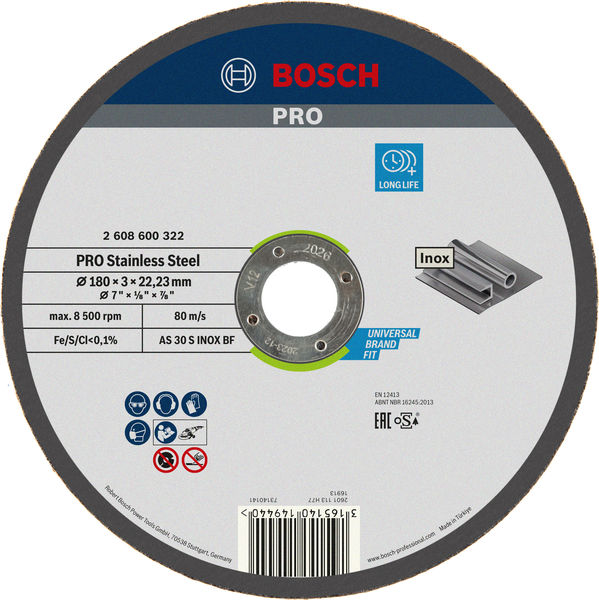 BOSCH PRO Stainless Steel Trennscheibe, 180 x 3 x 22,23 mm BOSCH PRO Stainless Steel Trennscheibe, 180 x 3 x 22,23 mm
