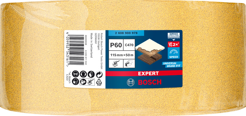 BOSCH EXPERT C470 Schleifrolle, 115mmx50m, K60, keine Löcher