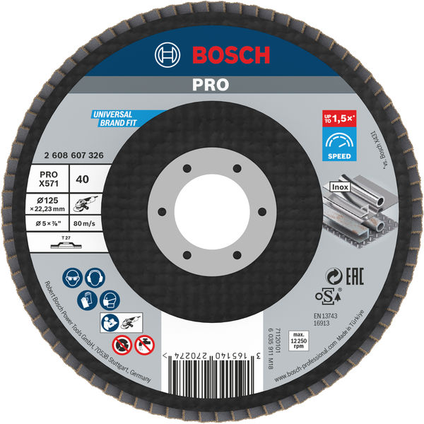 BOSCH PRO X571 Fächerschleifscheibe, gerade, 125 mm, K40 BOSCH PRO X571 Fächerschleifscheibe, gerade, 125 mm, K40