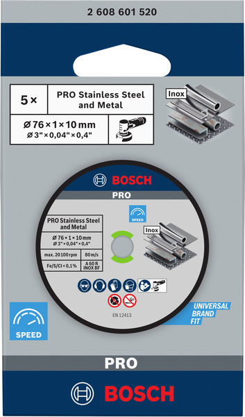 BOSCH Expert for Inox 5-tlg. x 76 x 1 x 10-mm-Trennscheibe
