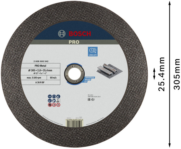 BOSCH PRO Metal Gebundene Trennscheibe, 300 x 2,8 x 25,4 mm BOSCH PRO Metal Gebundene Trennscheibe, 300 x 2,8 x 25,4 mm