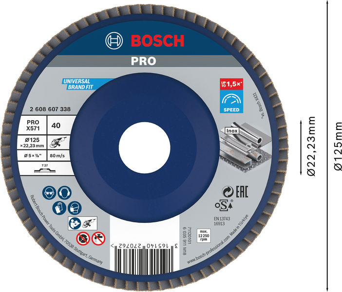 BOSCH PRO X571 Fächerschleifscheibe, gerade, 125 mm, K40