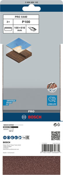 BOSCH PRO X440 Schleifband, 100 x 610 mm, 100, 3-tlg.